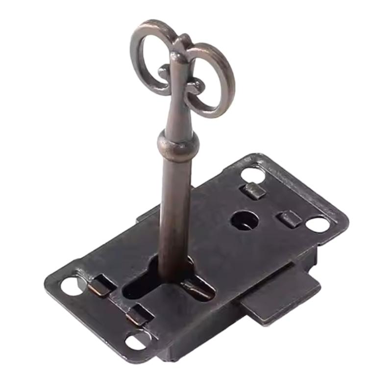 2Pieces Antique Bronze Cabinet Lock With Skeletons Key Accessory Portable for Vintage Styles Home Decoration Use
