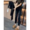 and Gray Faux Ripped Straight-Leg Jeans for Women, New Spring and Autumn Style, Plus-Size, Slim-Fit, Stretchy, Flattering, Cropped Cigarette Pants