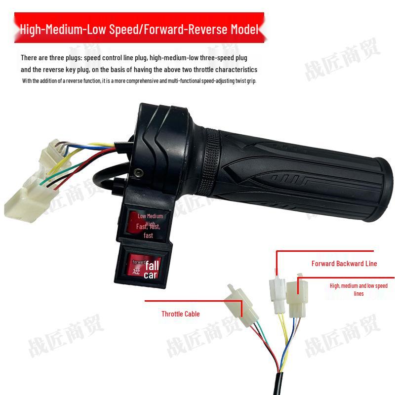 Three-Speed Electric Vehicle Twist Throttle with Forward/Reverse Control & Grip Accessories