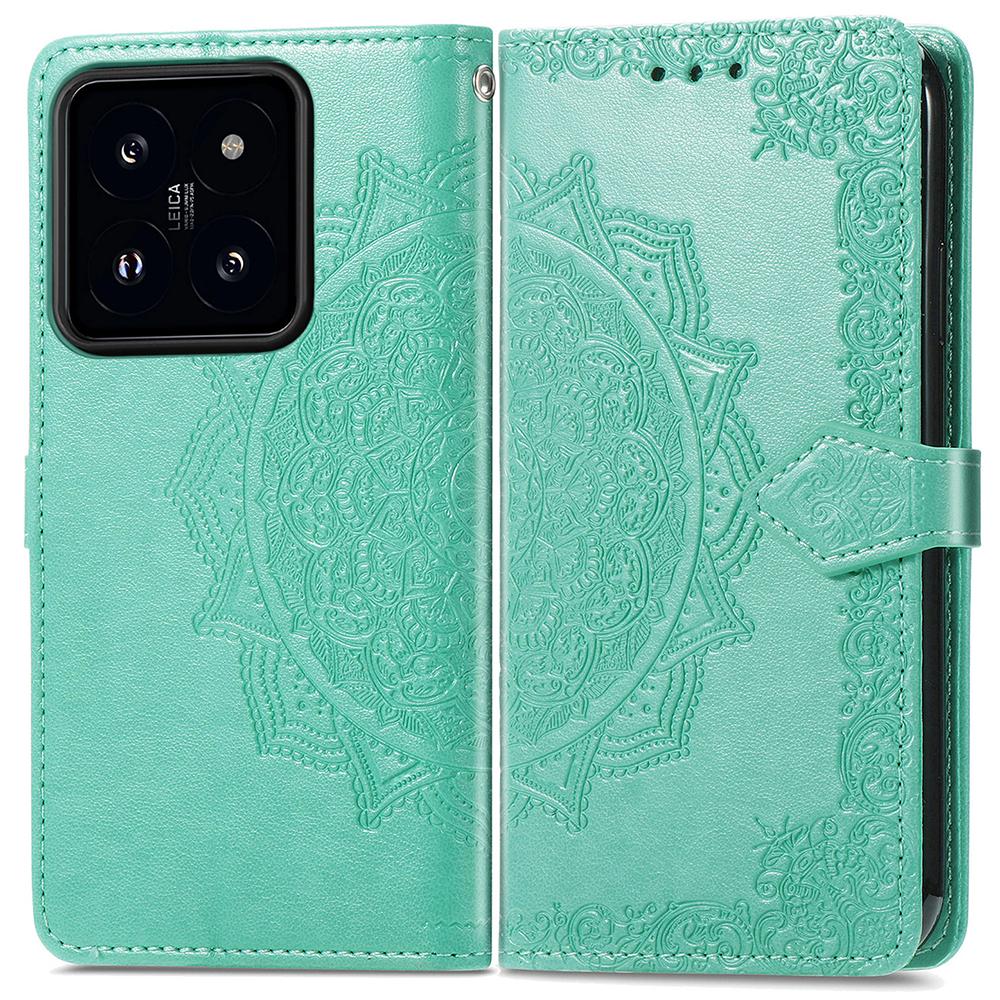 

For Xiaomi 14T Case Mandala Embossed Design Leather Wallet Phone Cover Green