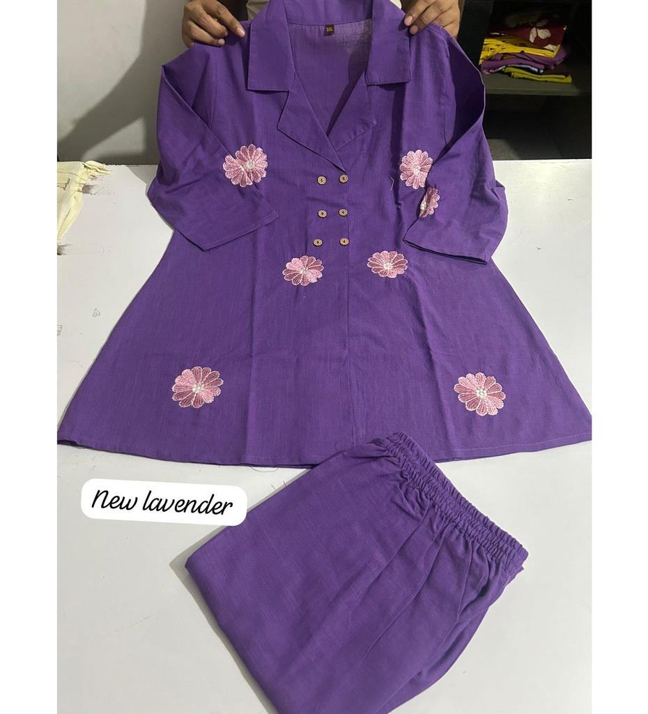 Women Designer Party Wear Pure Cotton Slub Angrakha Style Top Cord Set Kurti Dress