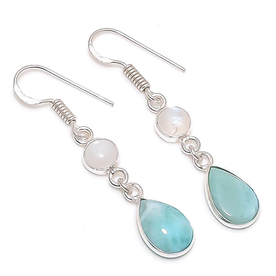 

Натуральный Ларимар, Лунный камень Ювелирное изделие из серебра 925 пробы Серьга 1,81 e9y32