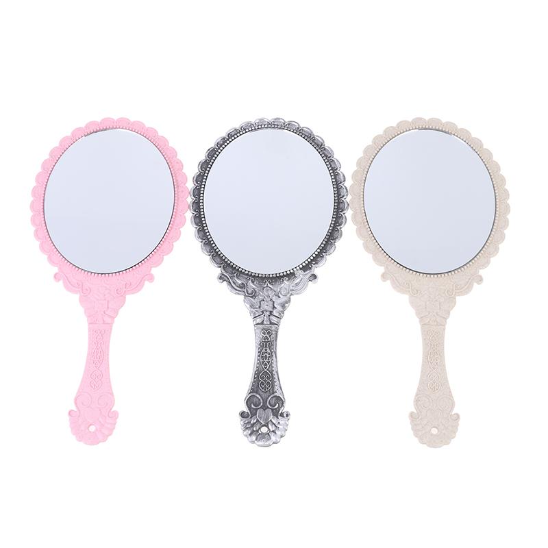 מראה איפור ידנית מגולפת וינטג' מראה ידנית עם ידית קוסמטיקה