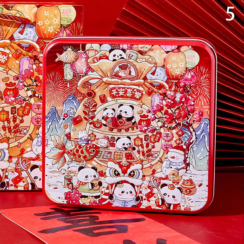 Chinese  Year Tinplate Candy Tin Can Metal Box Cartoon Year Of The Horse Panda Printed Candy Cookie Tea Storage Gift Case