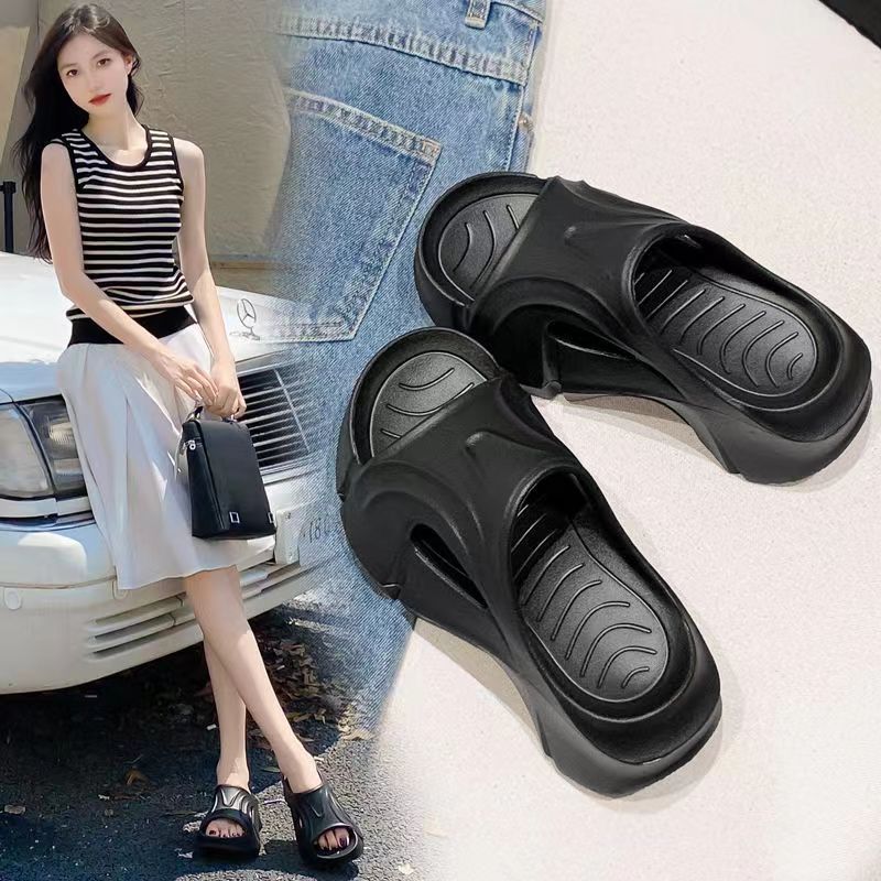 

Модные женские тапочки на платформе, новые розовые повседневные пляжные туфли на танкетке 41 чёрный