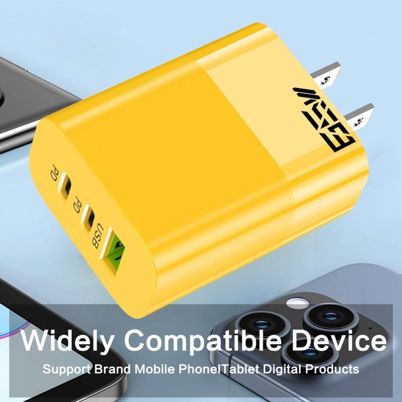Fast Speed 65W Power Delivery Charger Head With Double Type C+USB A Port Lightweight Travel Friendly Adapter