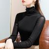 New  Autumn Winter Velvet Mesh High Collar Long Sleeve Tops Women Solid Color Stretch Tight Fit Inner Shirts