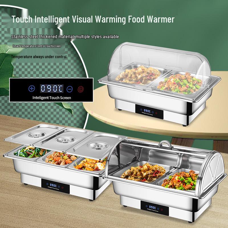 Stainless Steel Self-Serve Buffet Warmer with Transparent Flip-Top for Restaurants & Hotels