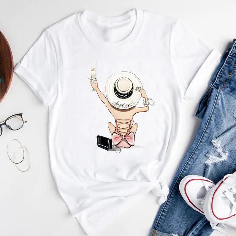T-shirt Estiva alla Moda con Stampa di Ragazza del Caffè Cartone Animato, Top Casual da Donna, Magliette Grafiche Vintage, Maglietta Pro Choice