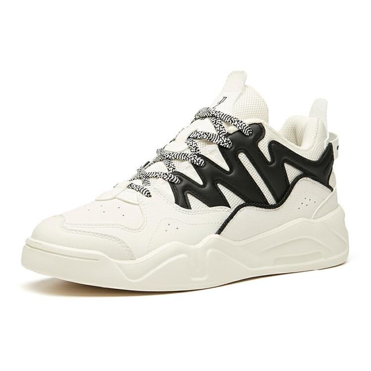 Anta Life Collection Synthetic Leather, Textile Low top Skateboard Shoes Women's Black White 122018041-1