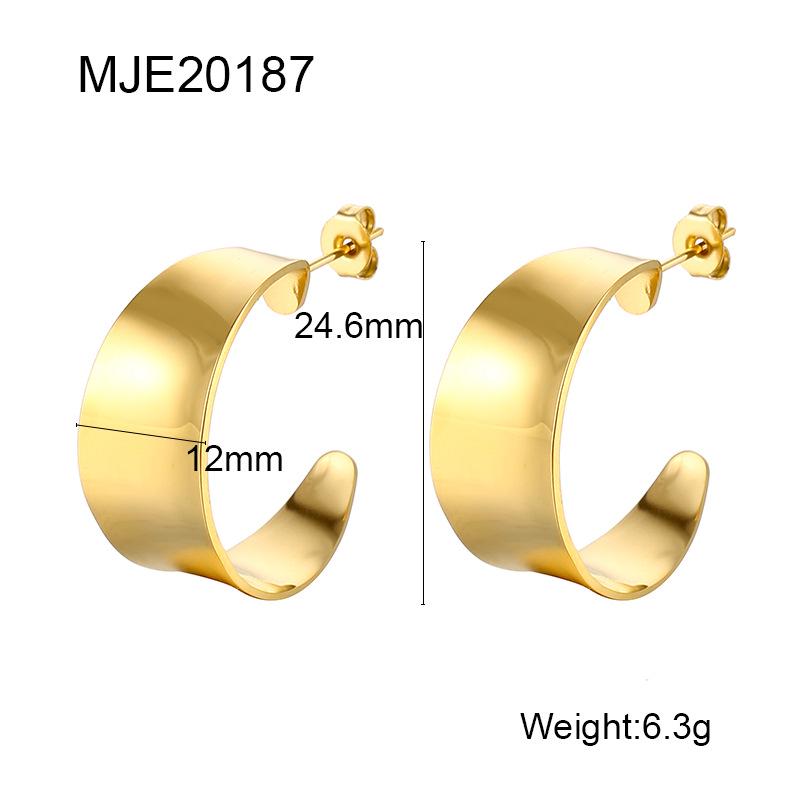 

Блестящие серьги-пусеты C-образной формы: Европейский стиль, Летняя мода, Широкий дизайн из нержавеющей стали для женщин 18K золотой