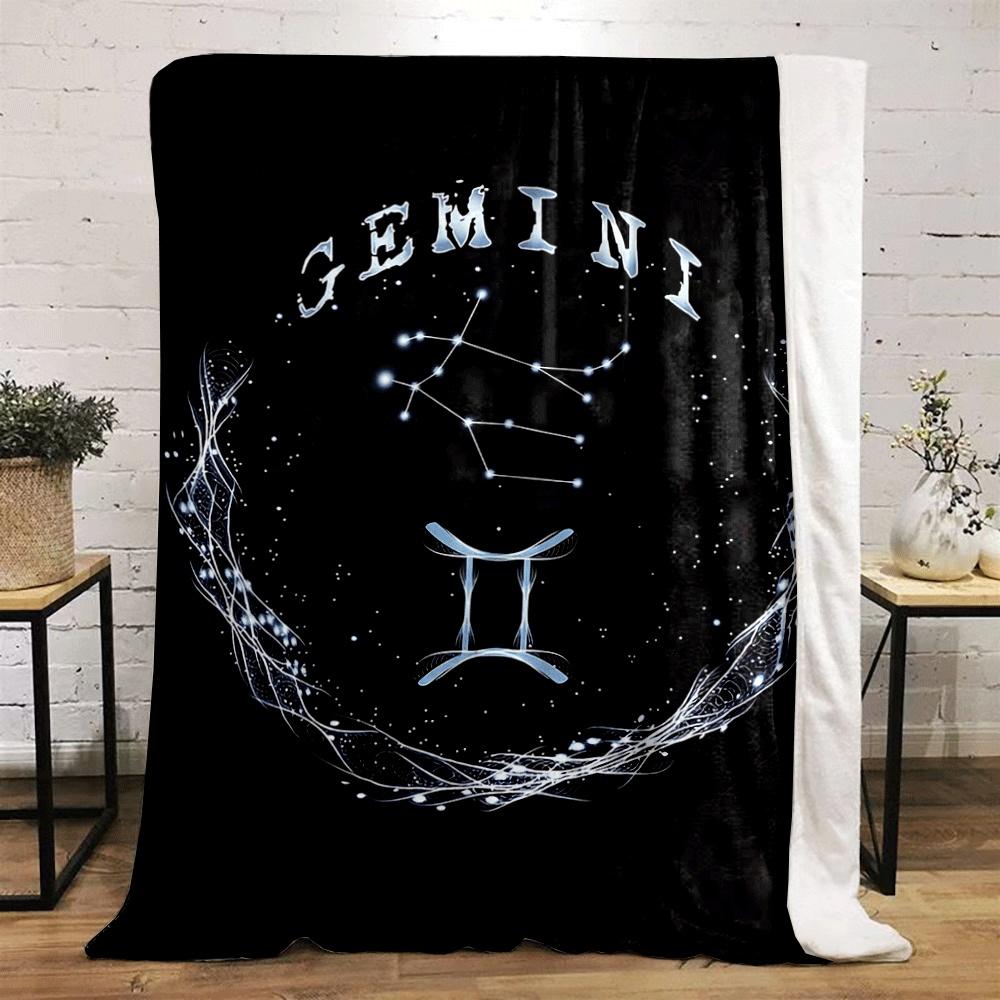 A Glowing Gemini Zodiac Design Featuring Constellation and Symmetrical Curves. for All Seasons Blanket Lunch Break Throw Gift