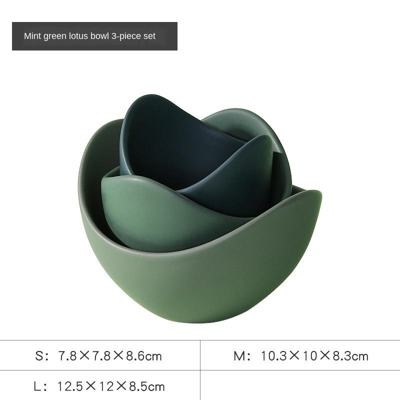 Lotus Ceramic Bowl Dishes And Plates Sets Creative Fruit Plate Simple Zen Decor Storage Fruit 3/4/5pcs Set Ceramic Dinner