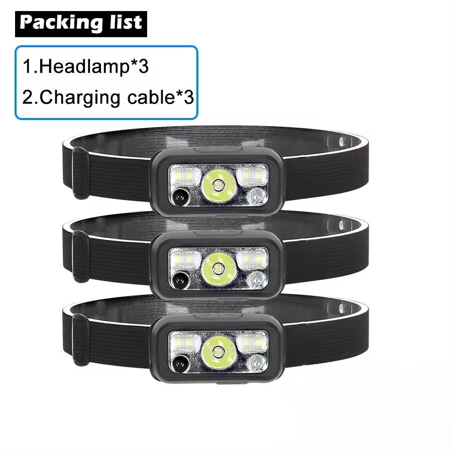 Portable Mini Head Mounted Flash Light USB Rechargeable With Motion Sensor LED Headlight Professional Security Patrol Emergency