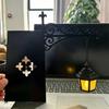 Vintage Gothic Wall Hanging Lantern Light Black Iron Bracket Mini LED Street Lamp Retro Wall Sconce Decor for Halloween Ornament
