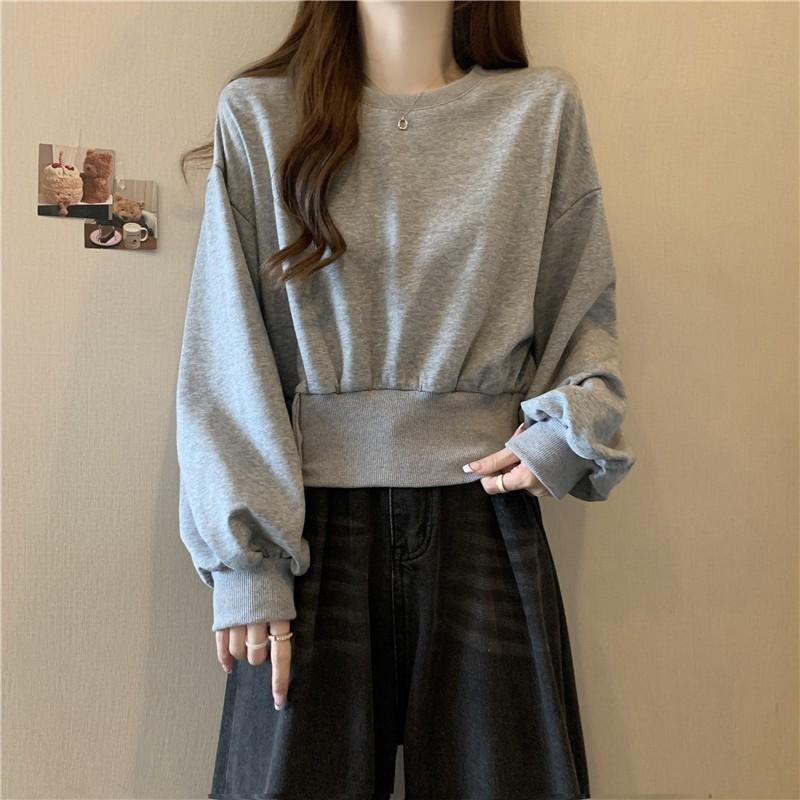Real Shot Short Waist Long-sleeved Sweater Women's Season Thin Loose No Hat Button Top Jacket Velvet
