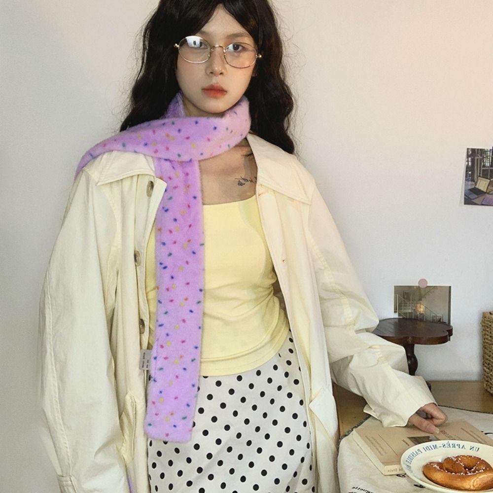 Korean Style Dopamine Dot Scarf Colorful Winter Neck Warmer Cashmere Knitted Scarf  Autumn Winter