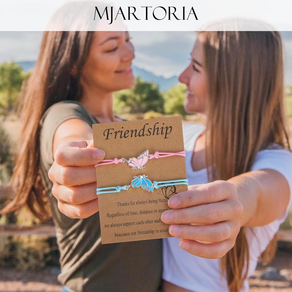 Braccialetti BFF per 2-Farfalla Coordinati Regolabili Migliori Amici Braccialetti dell'Amicizia Fatti a Mano Gioielli Regali per Ragazze Adolescenti Donne