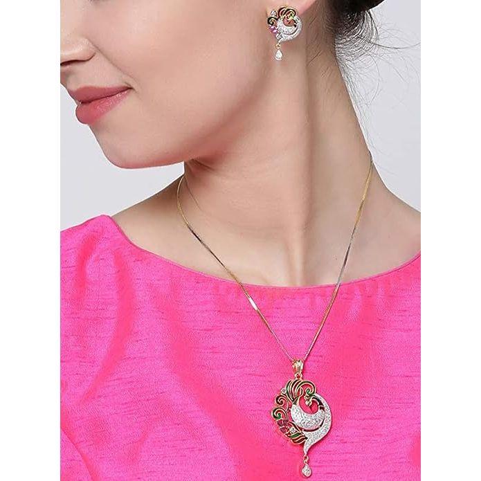 Designer Peacock Pendant Set with Chain