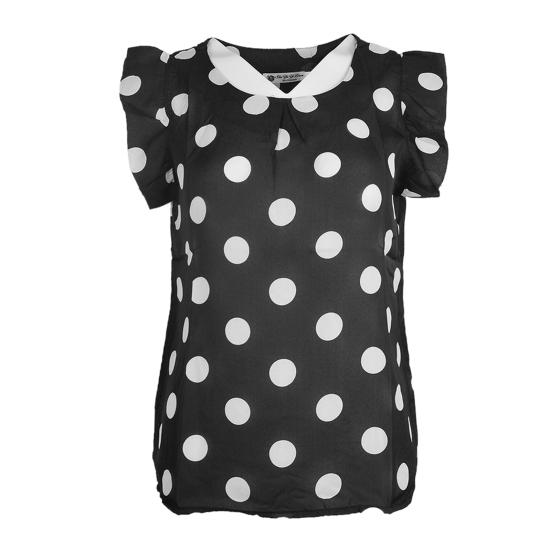 

Женская летняя повседневная рубашка в горошек с коротким рукавом и круглым вырезом, топ, шифоновая блузка XXL чёрный