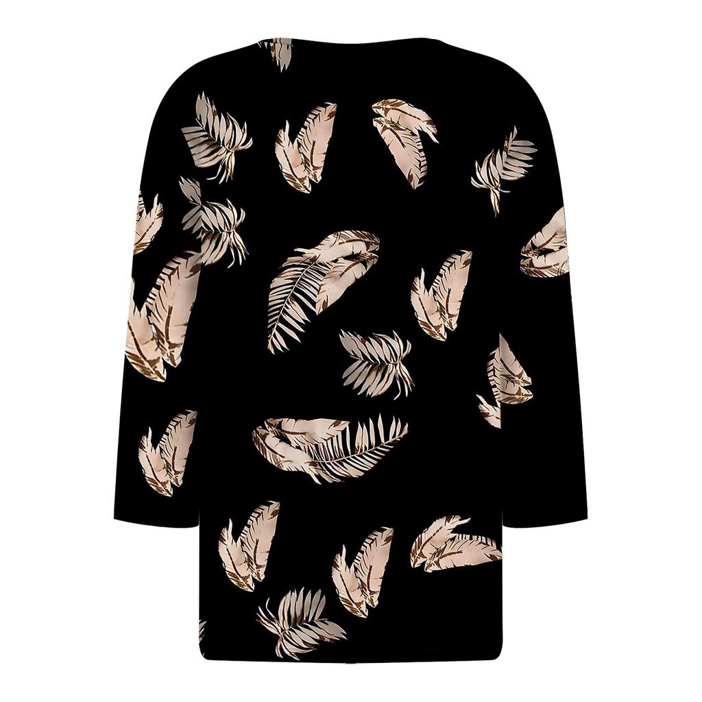 Girls Casual Fashion Tops Printed Seven Sleeve T-Shirt With Buttons