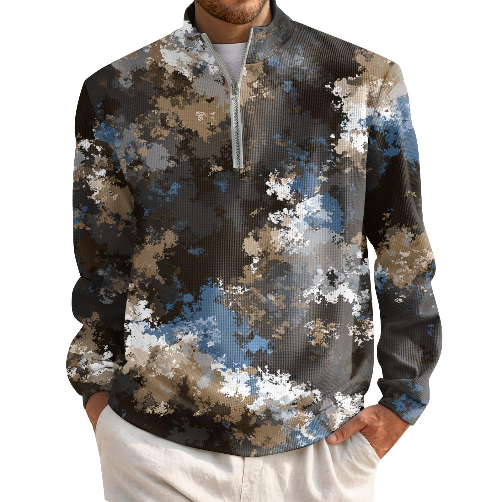 

Men s Short Zip Pullover Turtleneck Long Sleeve Top L синій