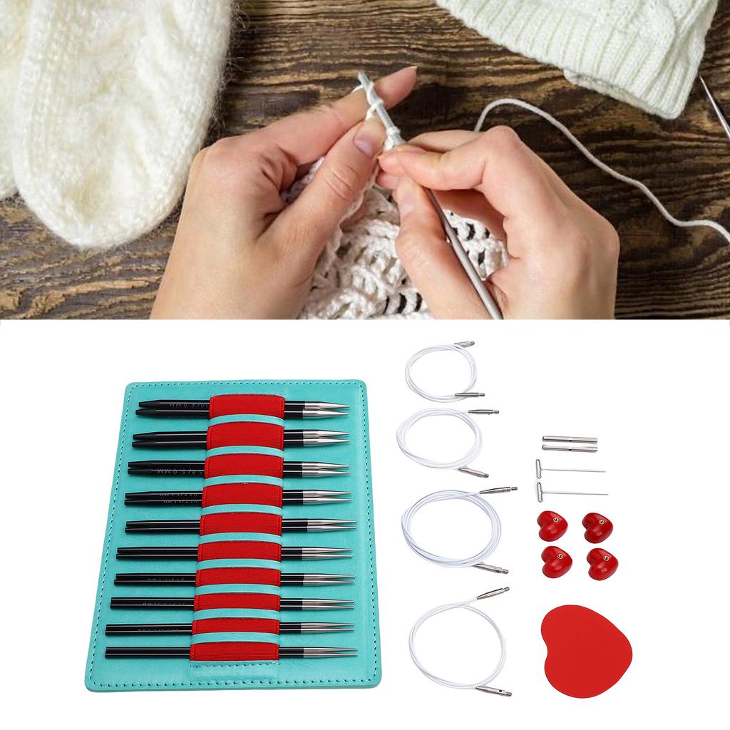 10 Pairs Circular Knitting Needle Set 2.75-6mm 12cm Length Interchangeable Knitting Needle with 40cm 60cm 80cm 100cm Cables