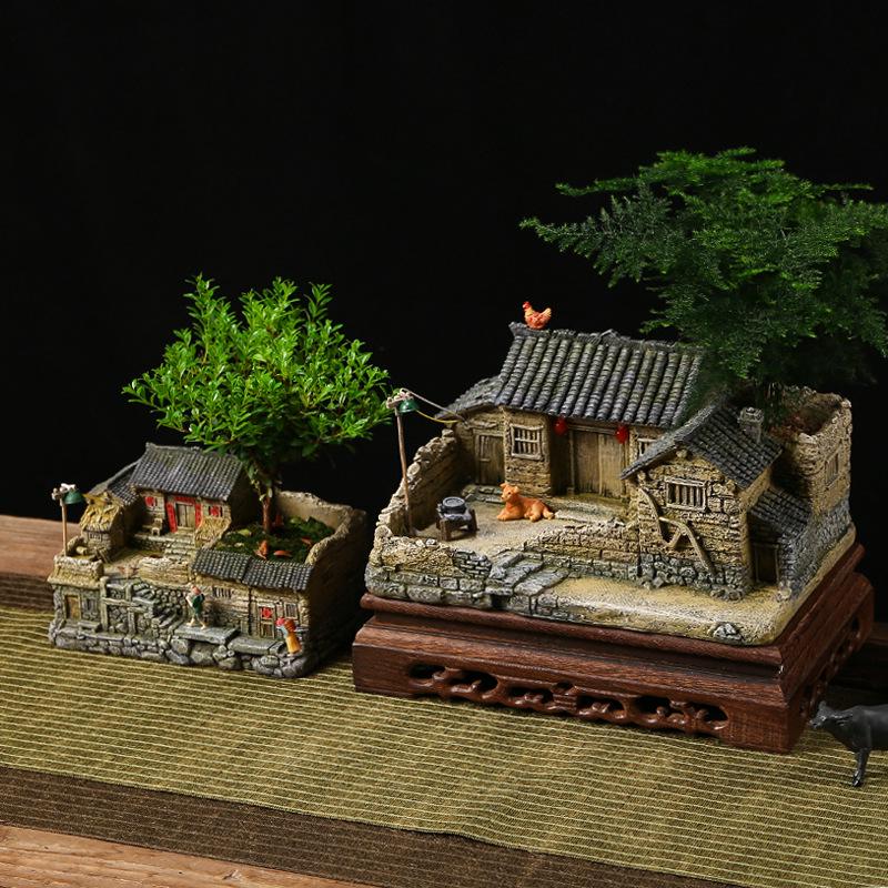 New Zen Bonsai Ornaments for Living Room or Office - Porcelain Micro-Landscape Decor for Bookcase and Desktop.