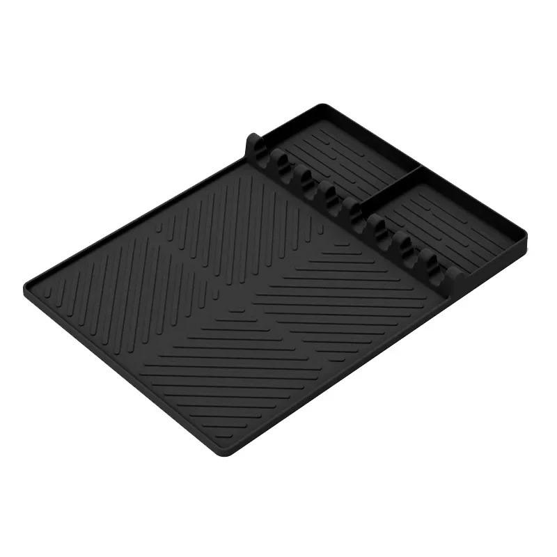 Heat Resistant Silicone Grill Tool Holder Mat with Side Shelf Drip Pad for Blackstone BBQ Utensils Kitchen Countertop