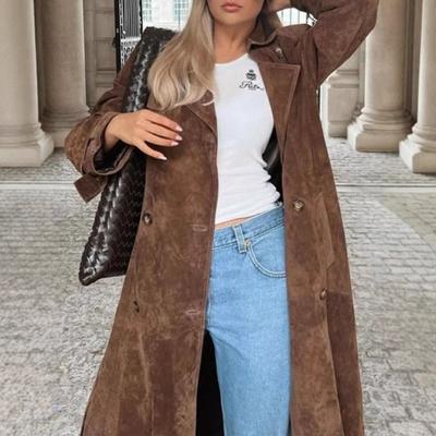 Elegant Long Trench Coat Women Pocket Single Breasted Full Sleeve Brown Windbreaker Autumn Lady Street Outwears