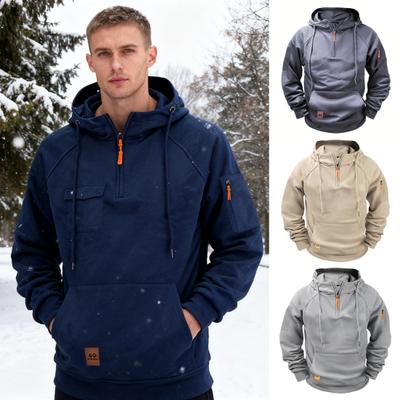 Pánská mikina přes hlavu s kapucí na čtvrtinový zip s kapsami Atletická ležérní mikina s kapucí pro sport, každodenní pochůzky, streetové oblečení