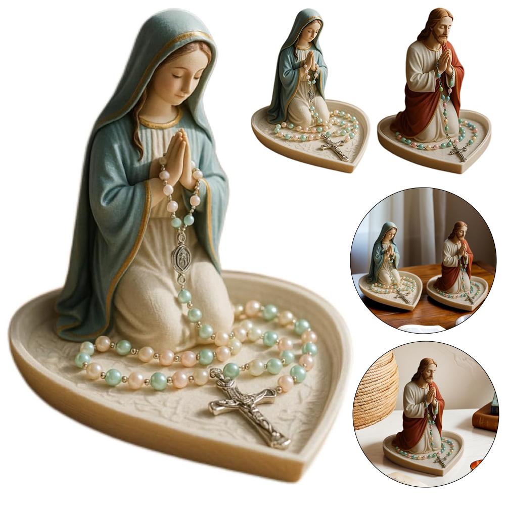 Holy Mother Father Statue Prayer Tray Resins Religious Decors Rosary Beads Jewelry Box For Home Desktop Church Or Gift Giving