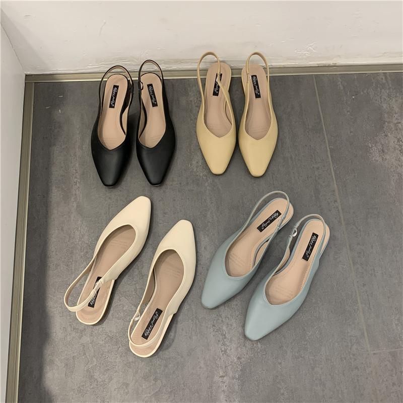 Fashion Elegant Slingback Flat Sandals Women Solid Leather Pointed Toe Shoes Summer Ladies Rear Strap Sandalias Low Heel Mary Janes 2025
