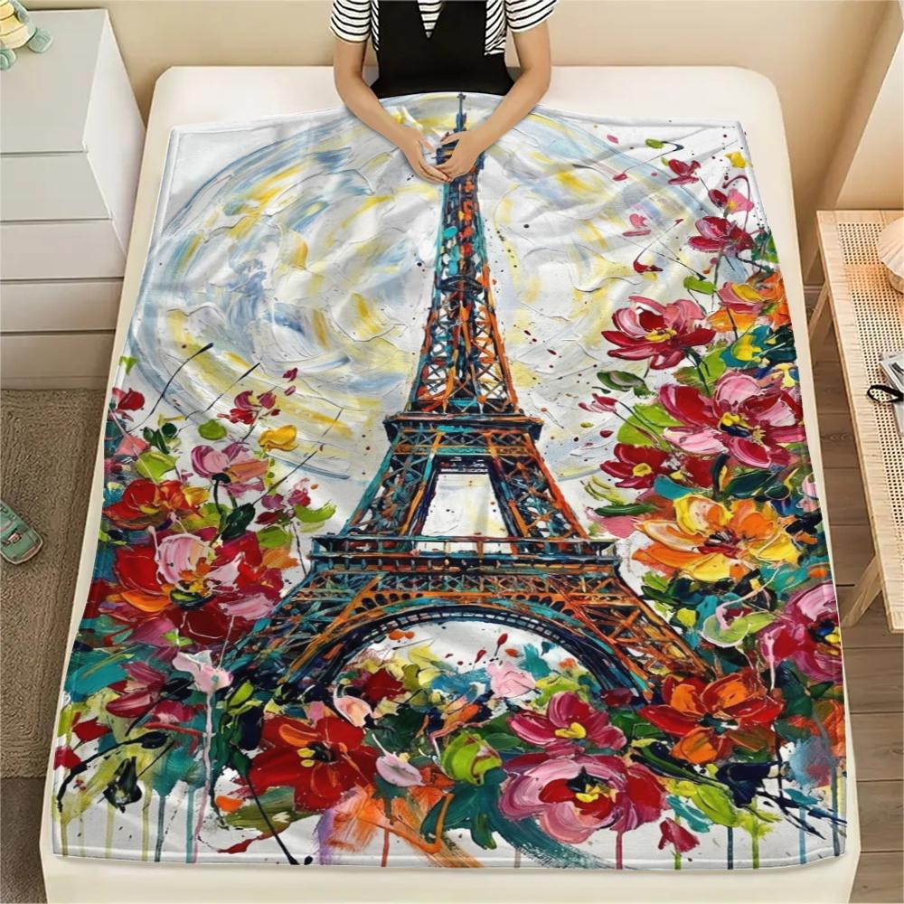 

Paris Eiffel Tower Print Flannel Blanket, High quality Comfortable for All Seasons, Home Decor, Warmth and Comfort, Perfect for Christmas Gifts98 80cm x 120cm