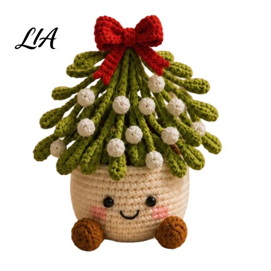 Cute Christmas Soft Decorations Simulated Crochet Potted Decor, Knitted Mini Artificial Tree Flower Themed Room Accents Ornament, Festive Tabletop