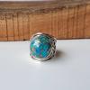Anel empilhável de cobre azul turquesa, joias artesanais, anel boho de prata esterlina 925, anel de aniversário, presente para ele