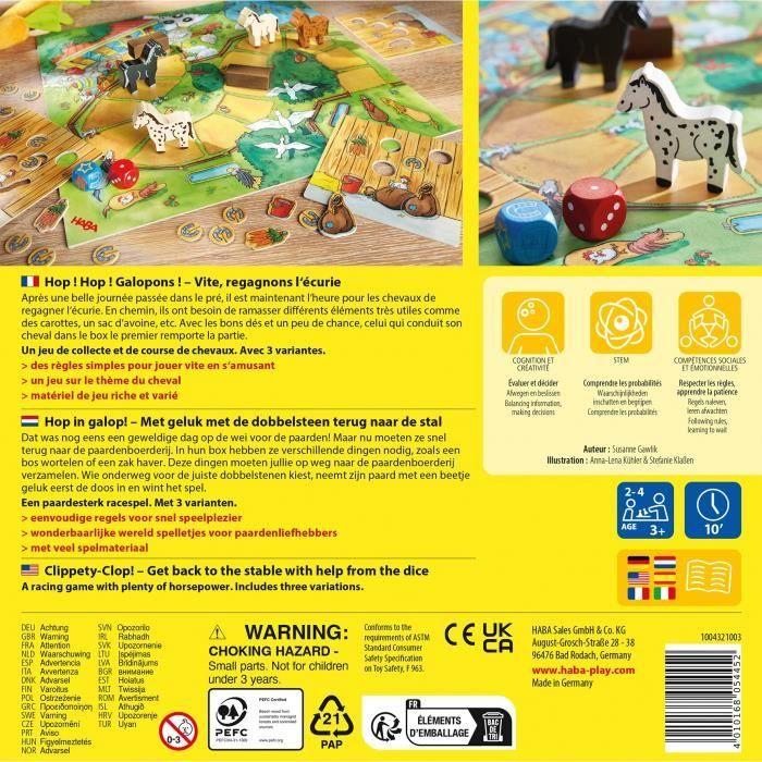 HABA - Hop! Hop! Galopons! - Jeu de Chevaux - Jeu de société - 3 ans et plus, 5445