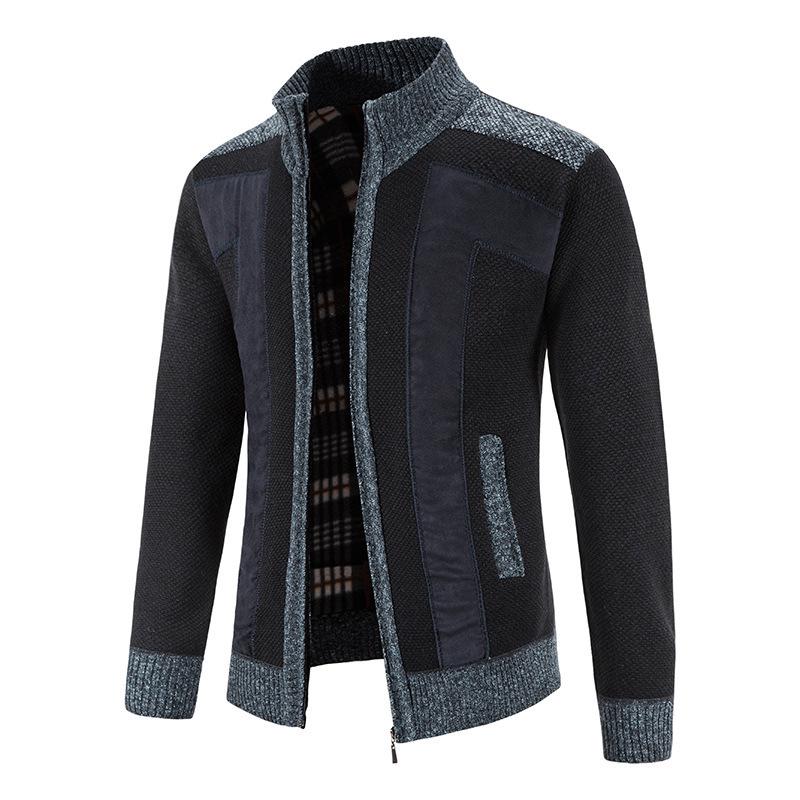 Men's Plus Velvet Thickened Stand Collar Cardigan Zipper Sweater - Autumn/Winter Warm Loose Knitwear