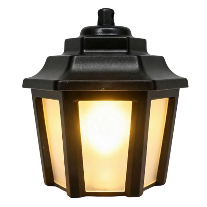 Small LED Lantern Decoration, Plastic Small Black Lamp, Hanging Ornament for Dollhouses Decors, Tabletop Model Layouts, Desktop Shelf Display