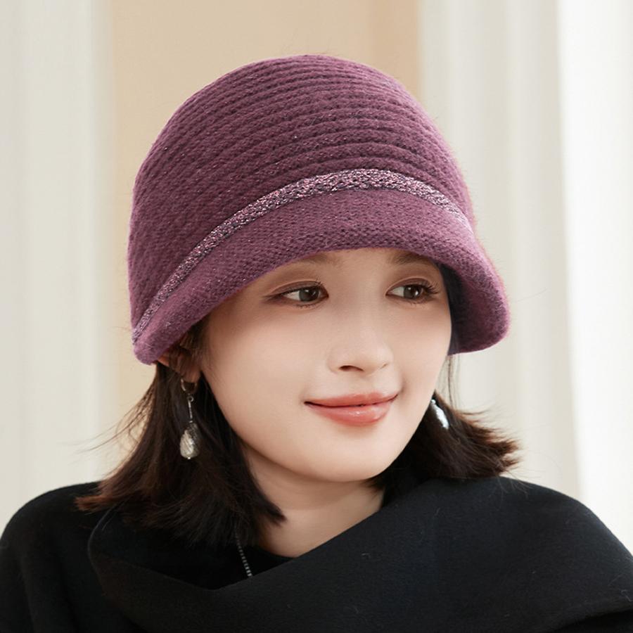 

Шапка из меха кролика, женская, яркая, шелковая, для защиты ушей, для людей среднего и пожилого возраста, вязаная шапка, зимняя, теплая, толстая, для мам фиолетовый