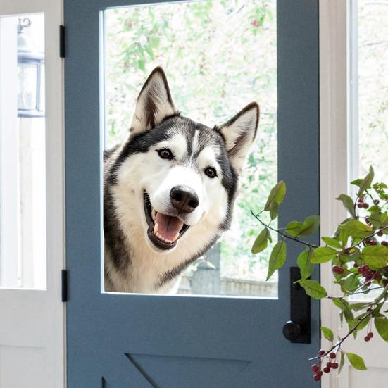 Funny Dog Peeking Out Window Clings Cute Animal Reusable Window Decals Double Sided Static