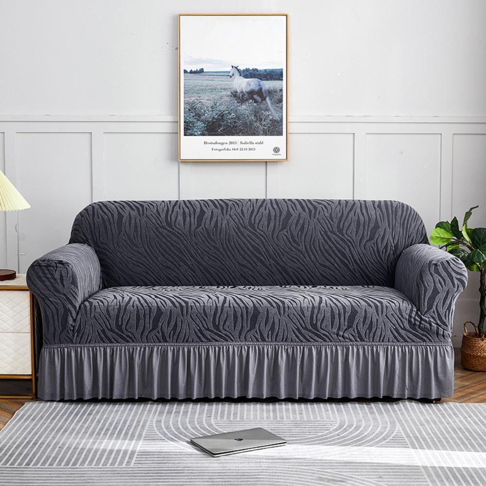 Thickened Cationic Flounce Elastic Sofa Cover Full Protection Dustproof for Single Double Triple Seater