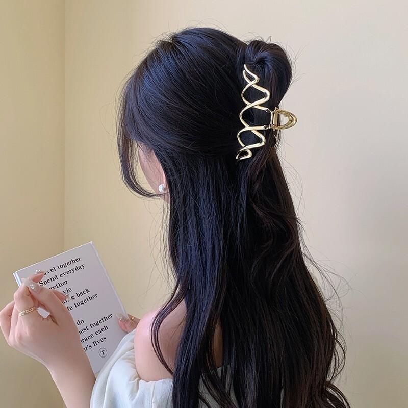 Elegant Geometric Wave Gold Silver Color Hair Claw Clip for Women Metal Large Hair Crab Clamp Hairgrip Korean Hair Accessories Headwear