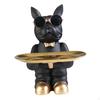 Dog Sculpture Figurine with Tray Desk Organizer Resin Statue for Living Room Table Decoration