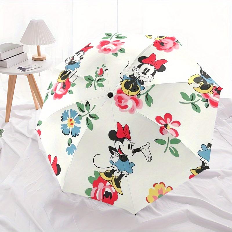 Disney Minnie Mouse,Floral Pattern,Vintage Style Manual Opening and Closing Umbrella - 8-Rib Reinforced Folding Design, Lightweight and Port