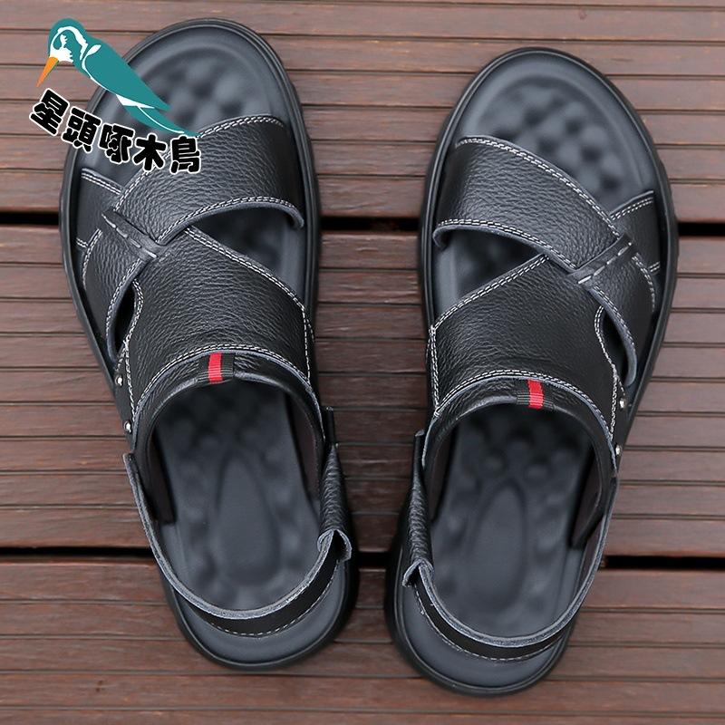 2025 summer new sandals men's leather casual non-slip beach shoes, first layer cowhide sandals