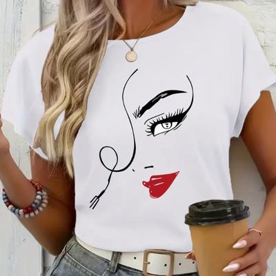 Mode Frauen Einfache Modische Gesichts Merkmale Print T Shirt Lustige Casual Oansatz Kurzen Ärmeln T-shirt Sommer Weibliche T Shirt