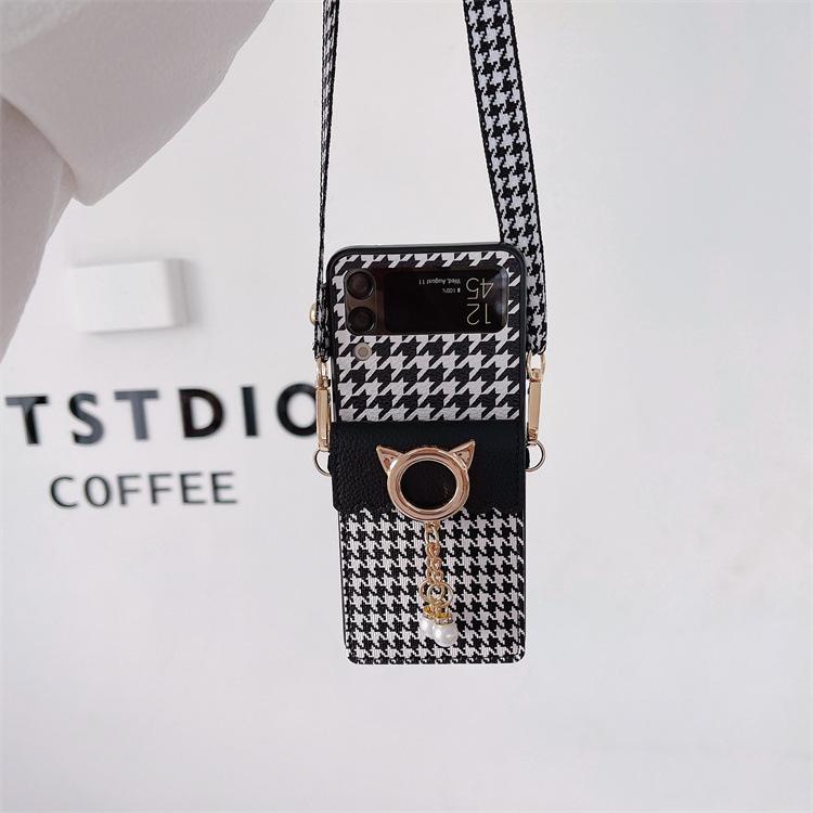Applicable to Samsung ZFlip3 folding oblique strap card case, new Japanese and Korean zflip4 card back cover protective case