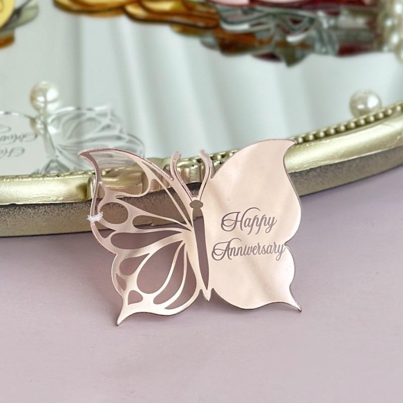

10pcs Butterfly Shape Happy Birthday Acrylic Cake Cupcake Toppers Mirror Acrylic Happy Mother s Day Anniversary Wedding Decor