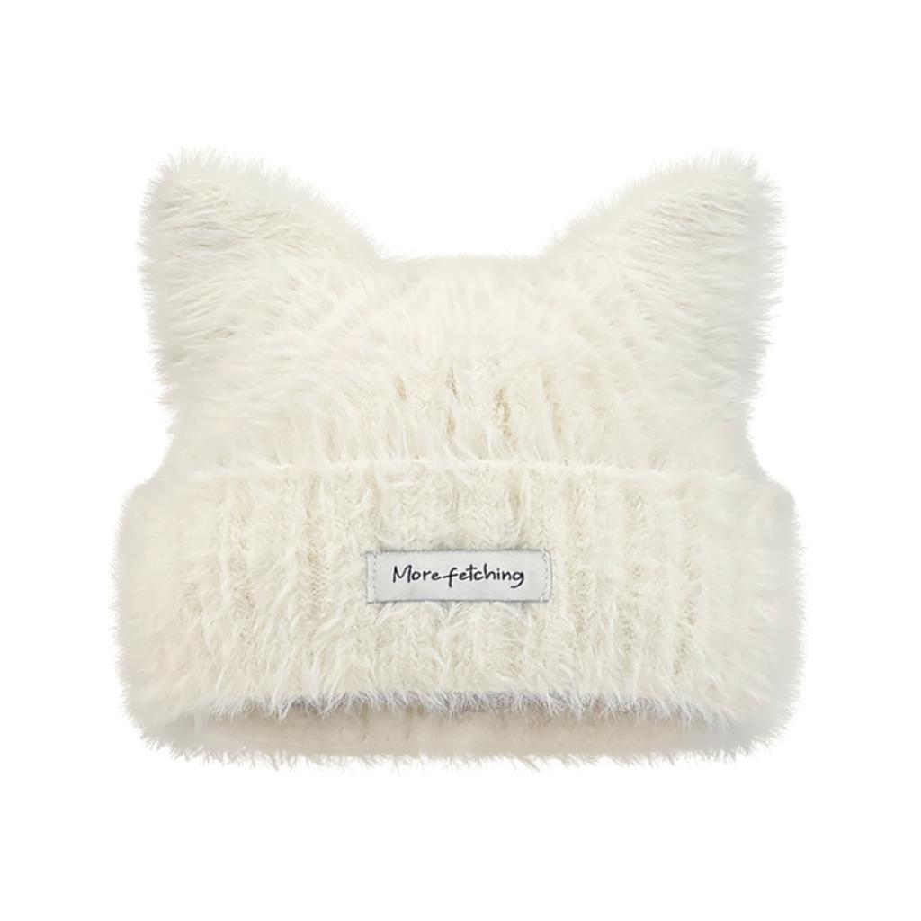 Women Knitted Beanie with Cat Ears Design Soft Yarn Winter Warm Fuzzy Hat for Ladies Fall and Winter Season